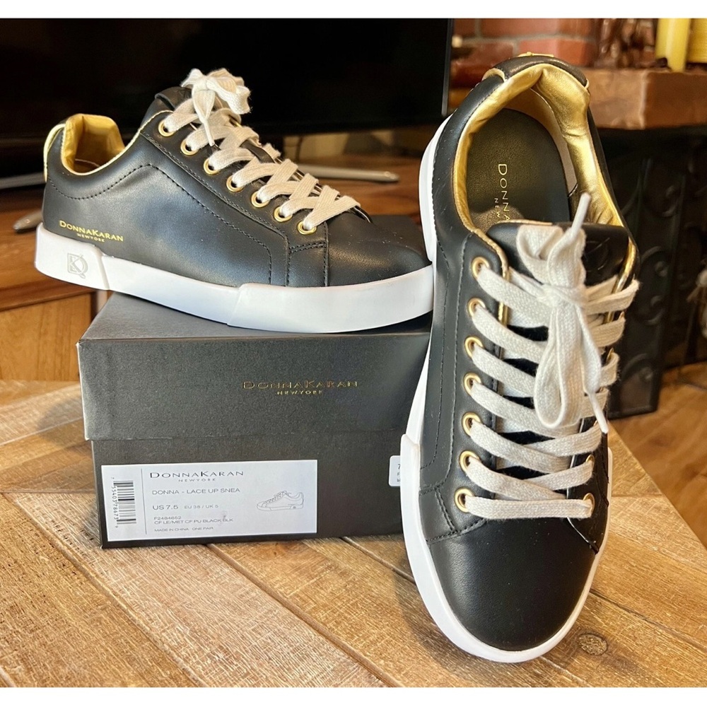 Donna Karan Women's Leather Black Sneakers, size 7.5